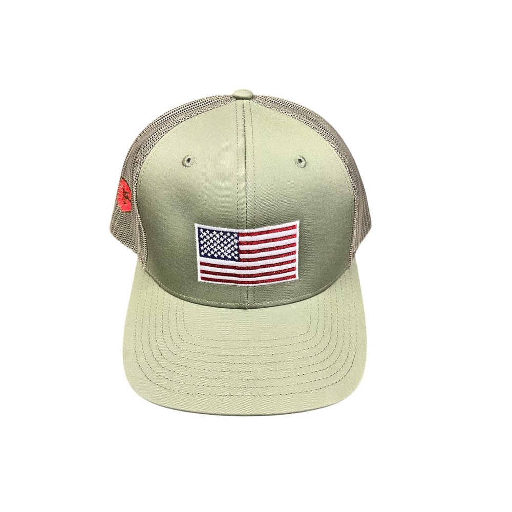 Richardson 112 Trucker Hat Olive Green American Flag Patch Snapback Cap Mens